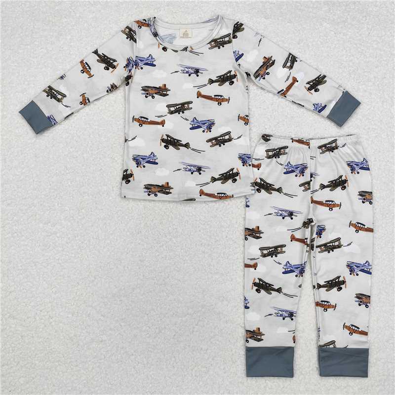 BLP0647Long sleeves airplane kids boys bamboo pajamas