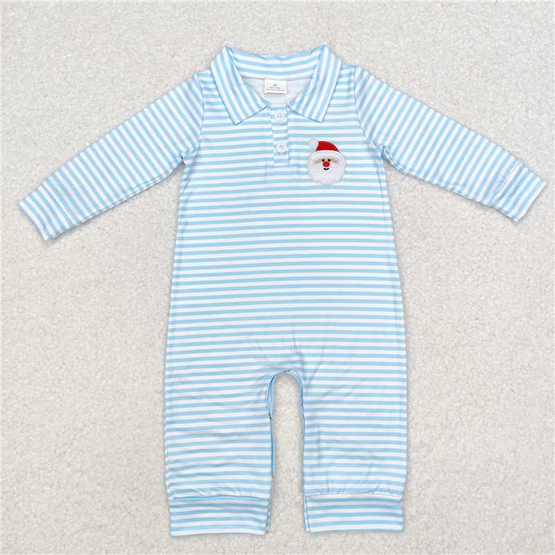 RTS LR1475 Embroidered Santa Claus blue striped long-sleeved jumpsuit