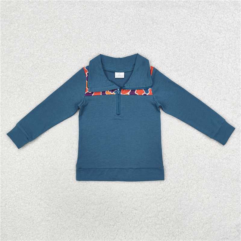 BT0798 Baby Boys Orange Navy Camo Zip Pullovers Tops