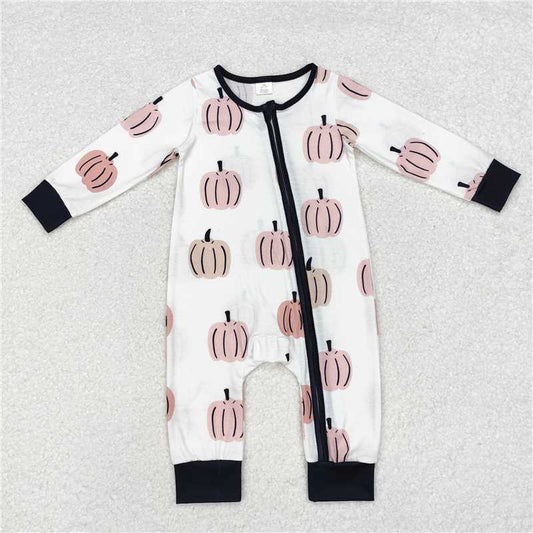 RTS LR1437 Modal pumpkin black and white zipper long sleeve jumpsuit