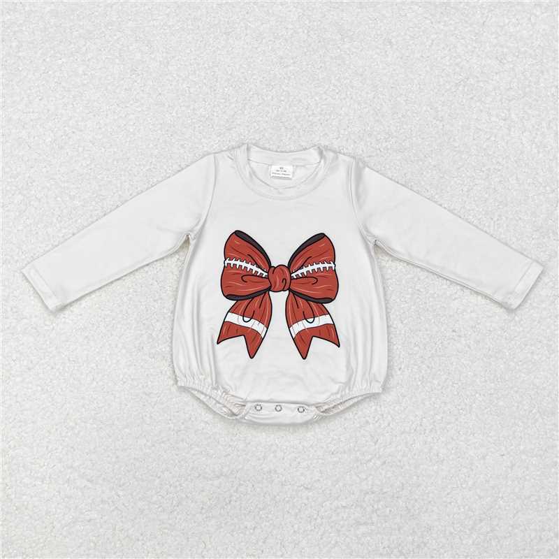 LR1717Long sleeves football bow baby kids romper