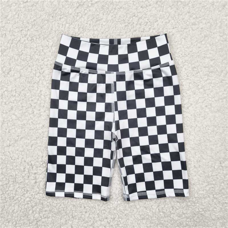 12.23 RTS NO MOQ (In stock)Matching SS0537 Baby Girls Black White Plaid Yoga Biking Shorts Bottoms