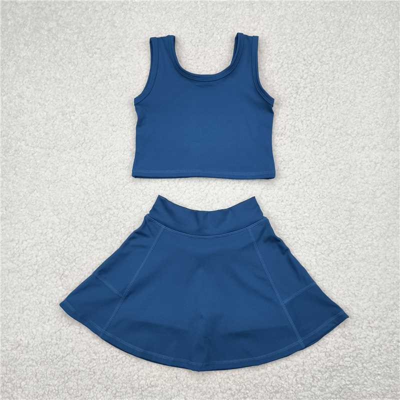 12.18 RTS NO MOQ (In stock)Matching GSD1986 Baby Girls Dark Blue Vest Top Sports Skorts Clothes Sets