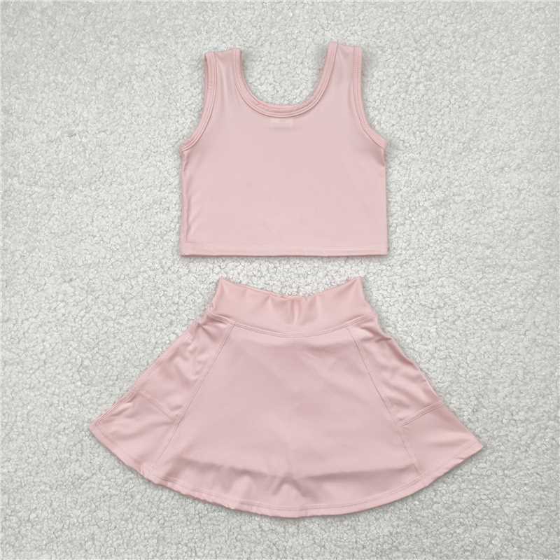 12.18 RTS NO MOQ (In stock)Matching GSD1977 Baby Girls Pink Vest Top Sports Skorts Clothes Sets