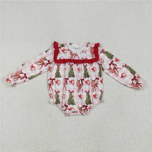10.21 RTS NO MOQ (In stock) Matching Christmas LR2274 Baby Girls Christmas Pink Plaid Santa Trees Ruffle Rompers