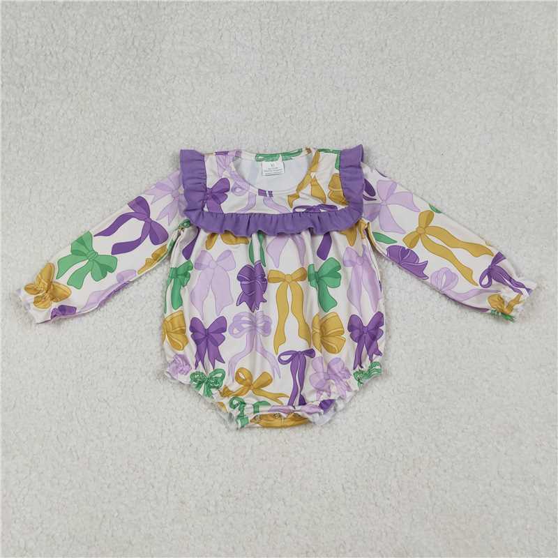 11.1 RTS NO MOQ (In stock)Matching Mardigras LR2642 Baby Boys Mardigras Bows Ruffle Sleeve Rompers
