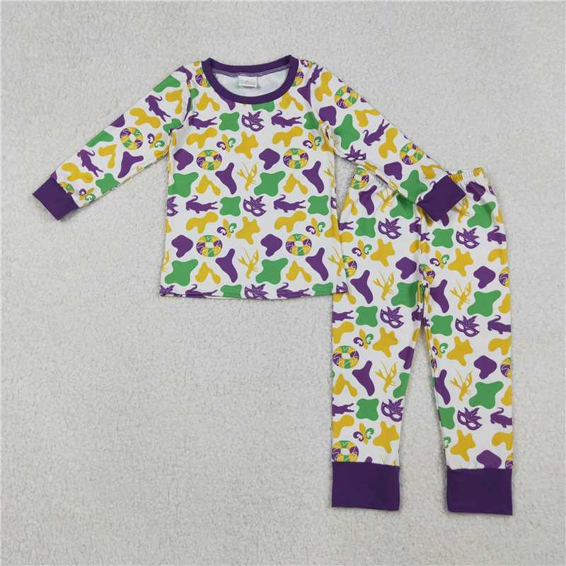 12.19 RTS NO MOQ (In stock)BLP1273 Baby Boys Mardigras Camo Crayfishes Anchors Top Pants Pajamas Sets