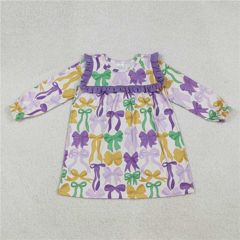 11.1 RTS NO MOQ (In stock)Matching Mardigras GLD1295 Baby Girls Mardigras Bows Ruffle Sleeve Knee Length Dresses