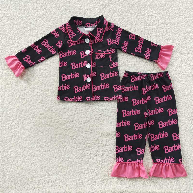 GLP0654Heart pink pocket kids girls party pajamas