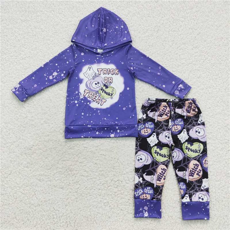 BLP0211 trick or treat heart-shaped blue and purple hooded long-sleeved trousers set