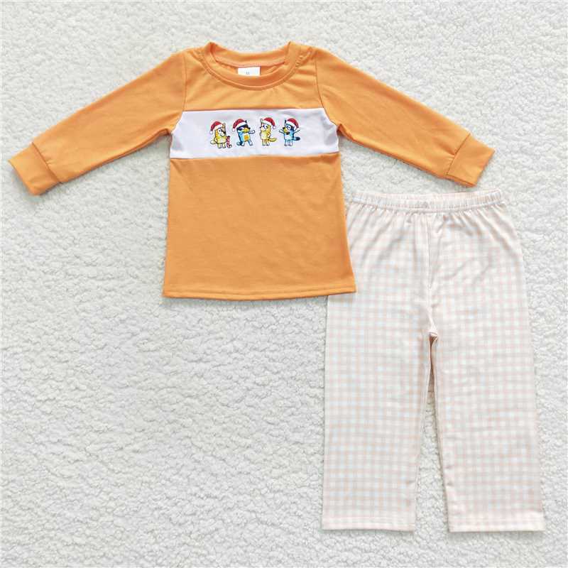 BLP0282Yellow dogs Christmas hat kids boy outfits