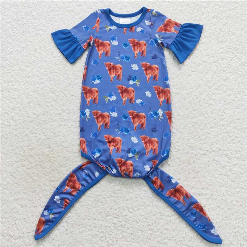 NB0019 Baby Newborn Western Highland Cow Short Sleeve Gowns