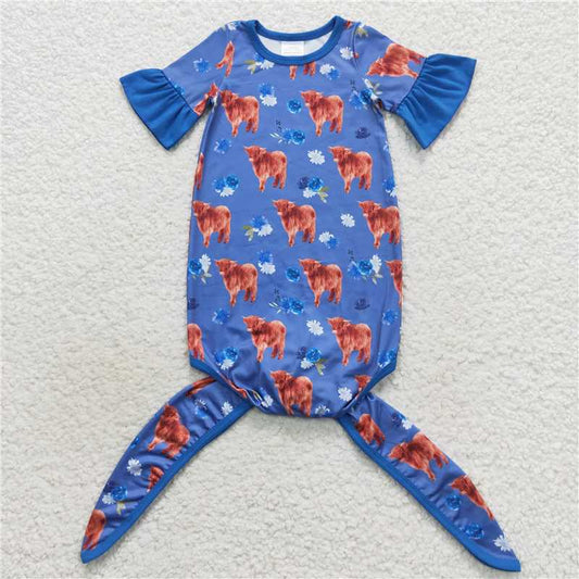 NB0019 Baby Newborn Western Highland Cow Short Sleeve Gowns