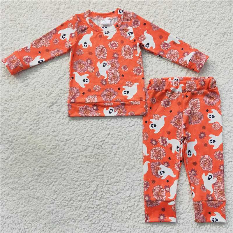 GLP0719Ghost floral long sleeves baby girls Halloween clothes