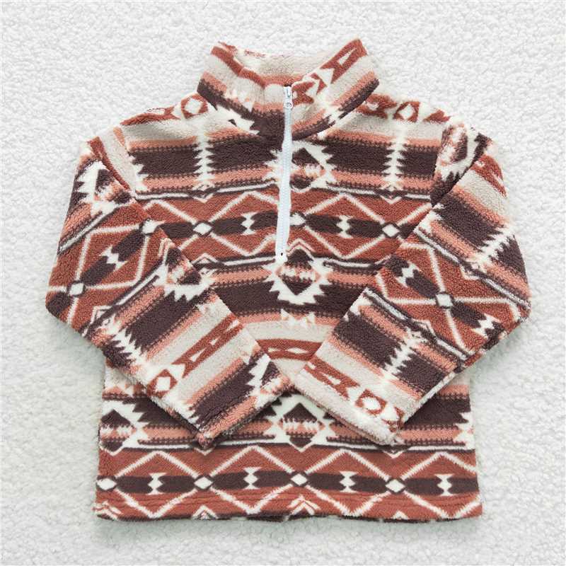 BT0369 Baby Kids Children Aztec Western Thick Zip Sherpa Pullovers Tops
