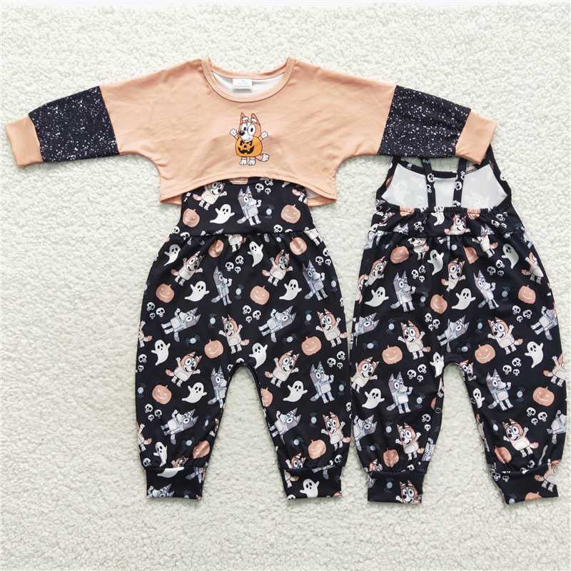 GLP0678Black pumpkin dogs jumpsuit match top girls Halloween clothes