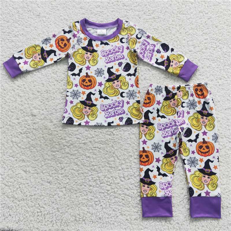 GLP0661Pumpkin spooky party girls Halloween pajamas