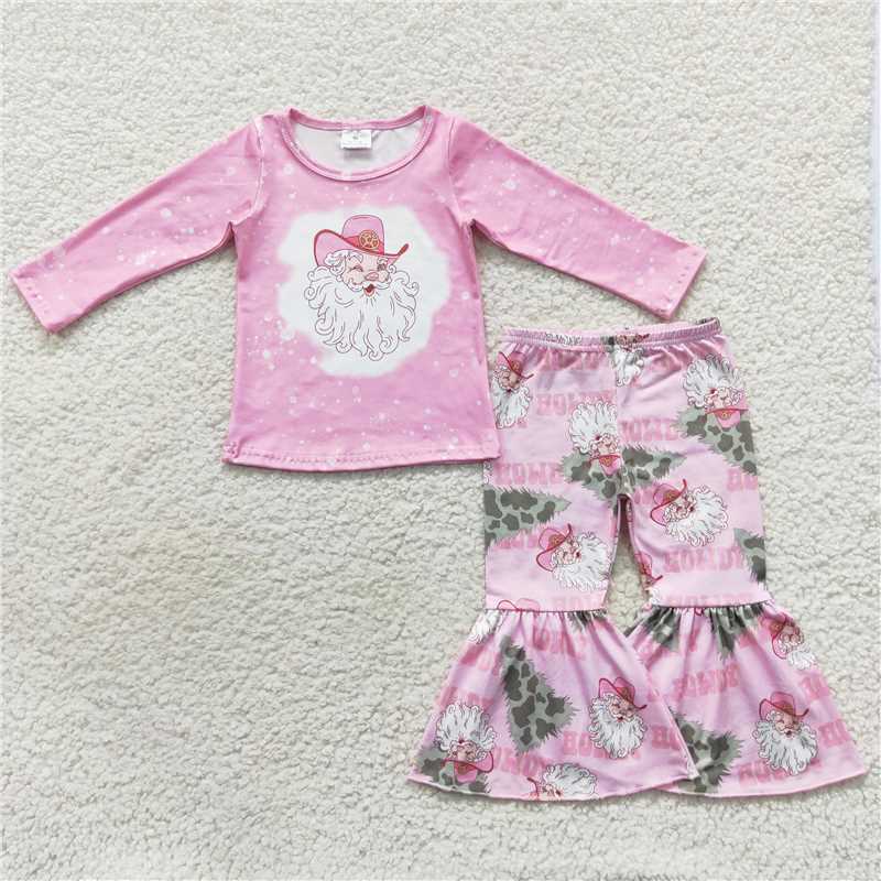 12.10 RTS NO MOQ (In stock)GLP0662 Baby Girls Christmas Pink Howdy Santa Pants Clothes Sets
