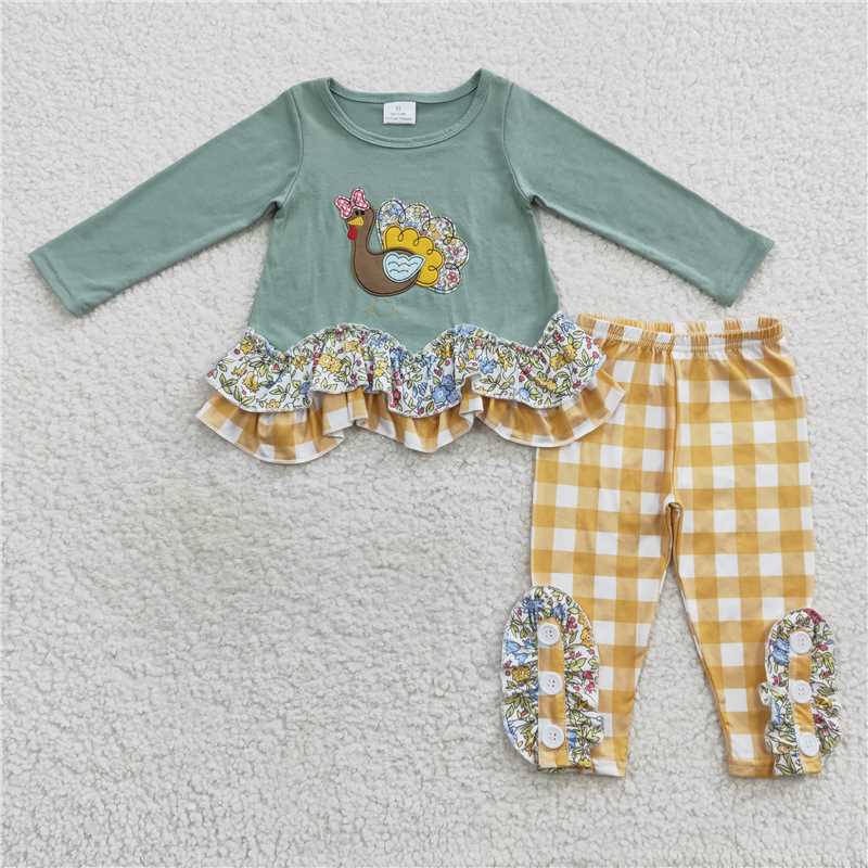 GLP0442Turkey floral ruffle tunic leggings girls Thanksgiving clothes