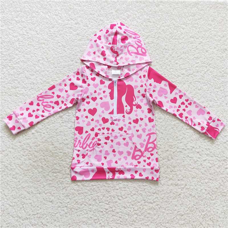 GT0289 Barbie head portrait love pink zipper hooded long-sleeved top
