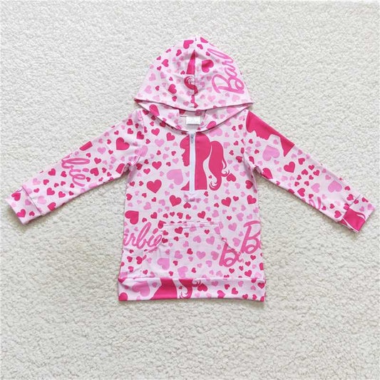 GT0289 Barbie head portrait love pink zipper hooded long-sleeved top