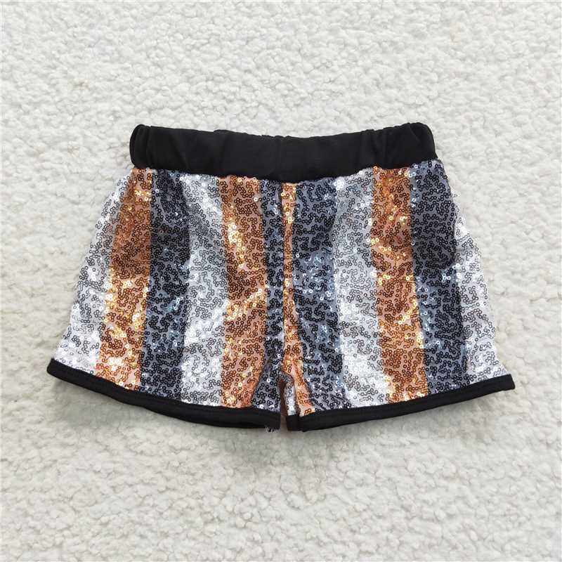 SS0117 Black, white and gold striped sequined shorts