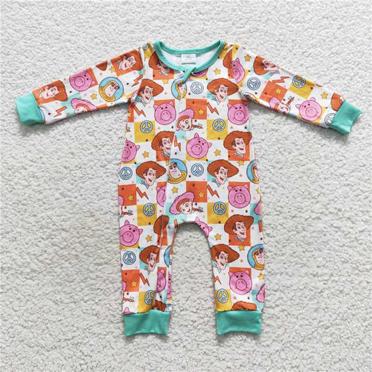 RTS LR0558 Cartoon Toy Story plaid zipper long-sleeved jumpsuit