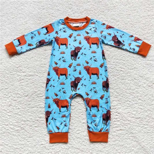 RTS LR0635 Cow blue brown long-sleeved jumpsuit
