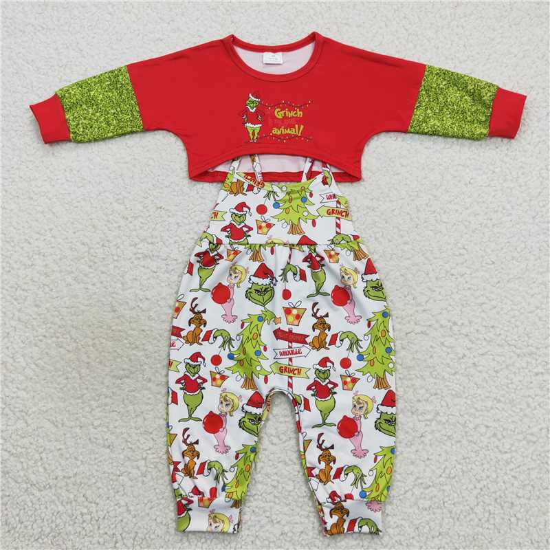 GLP0687 grinch red and green long sleeve and white trousers suit