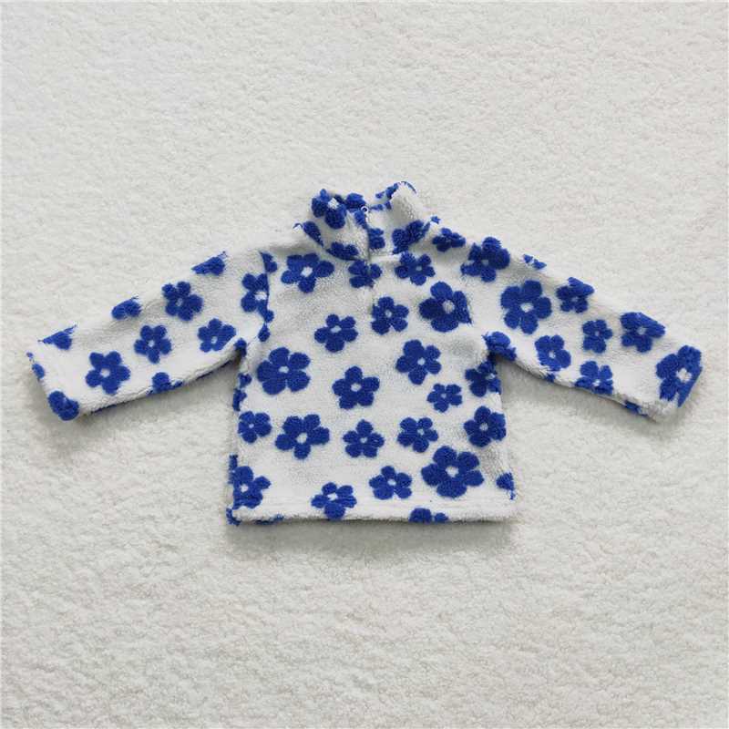 GT0267 Baby Girls Blue Flowers Thick Pullovers Tops
