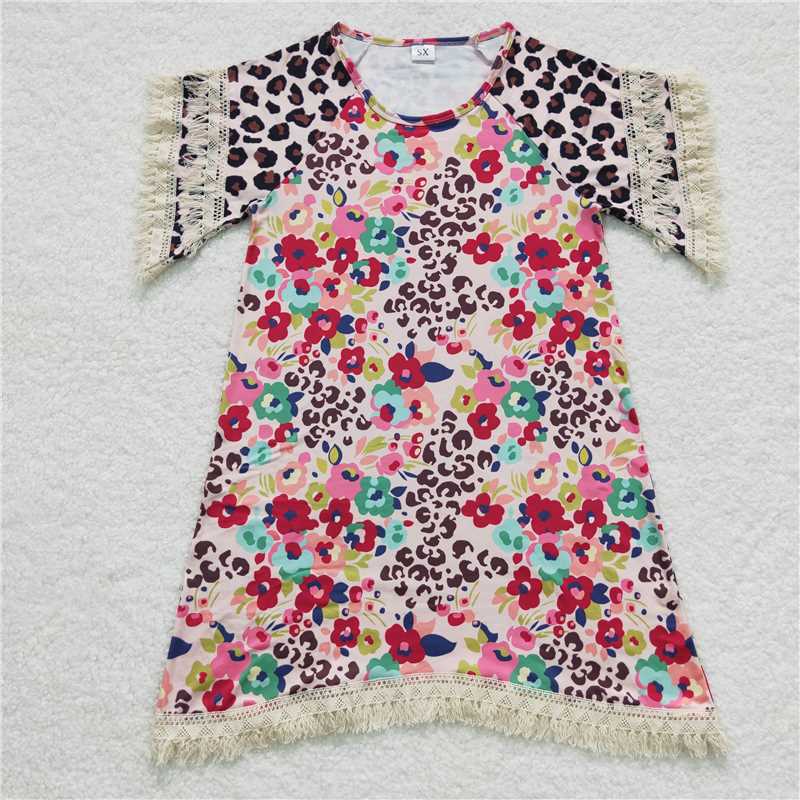 GT0255 Women adult Western Floral Leopard Short Sleeve Tee shirts