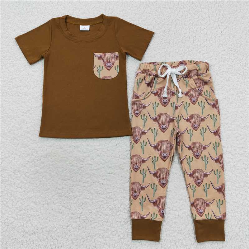 12.19 RST Sibling Western Baby Boys Short Sleeve Pocket Shirt Pants Clothes Sets
