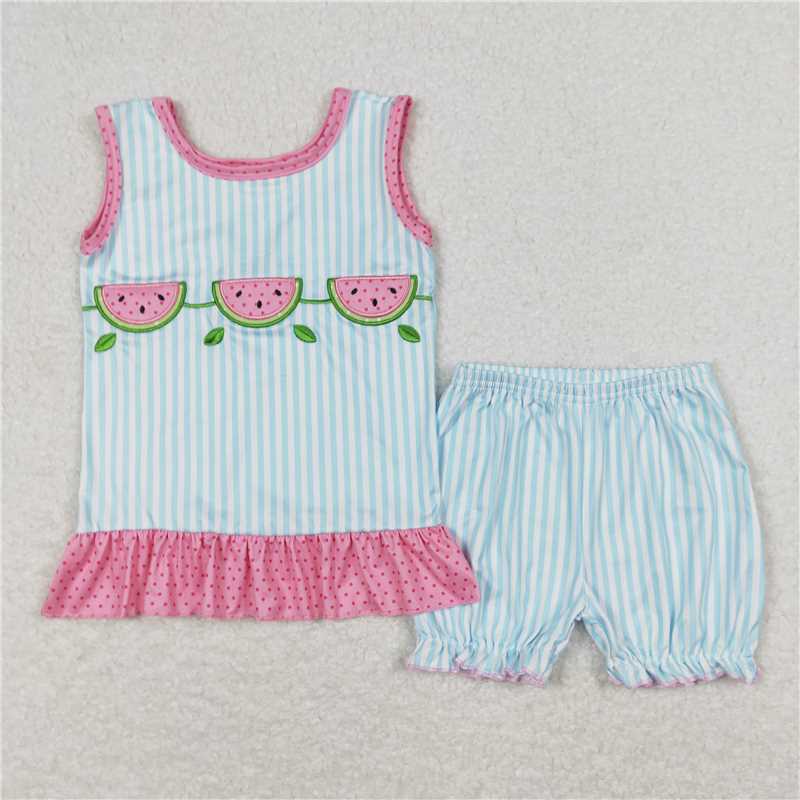 GSSO0398Sleeveless watermelon top stripe shorts girls summer clothes