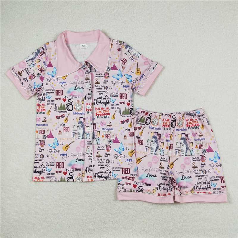 GSSO0923 Adult Pink Singer Short Tee Shorts Pajamas Sets