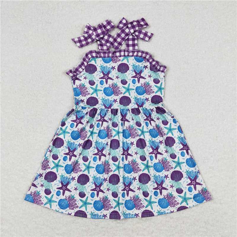 GSD0913 RTS NO MOQ Baby Girls Summer Dress Baby Girls Straps Purple Starfish Sister Sibling Designs Clothes Sets