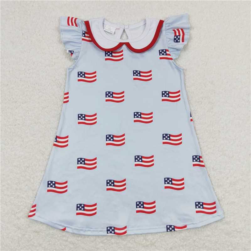 GSD0871 Flutter sleeves flag girls 4th of july dress