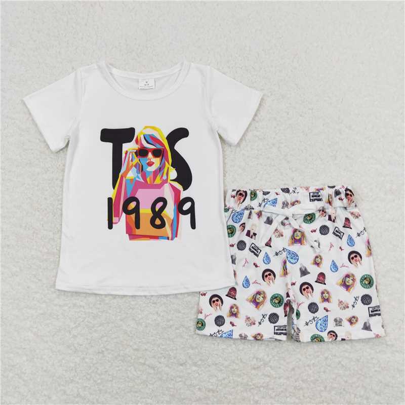GSSO0647Short sleeves white top shorts singer girls outfits
