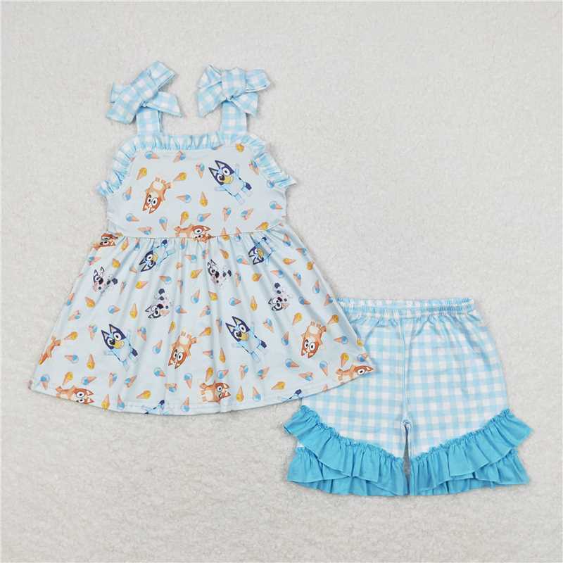GSSO0683Straps ice cream dog tunic ruffle shorts girls outfits