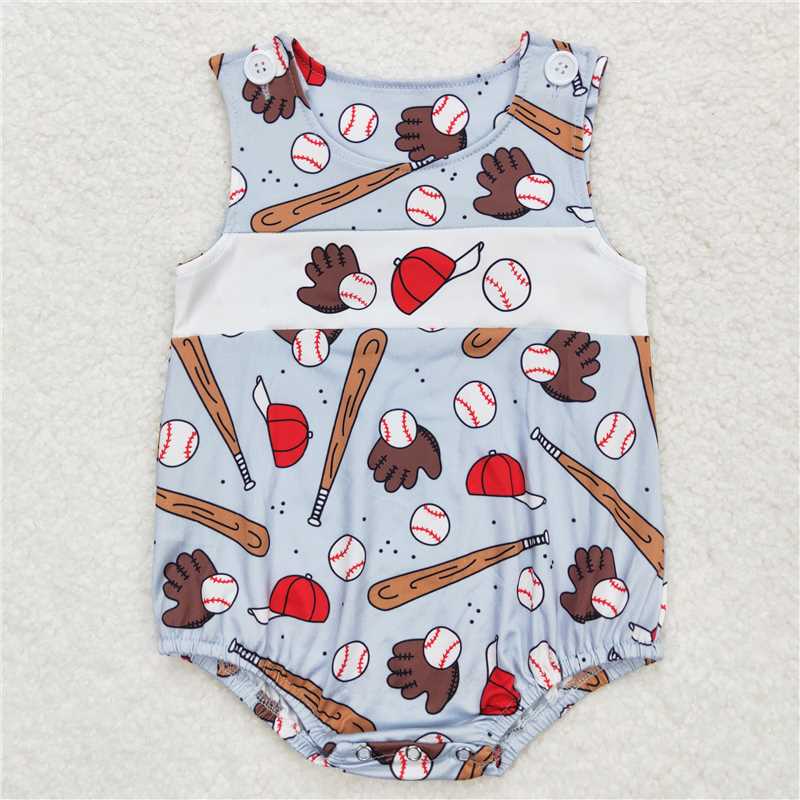 SR1235Sleeveless baseball baby boys summer romper