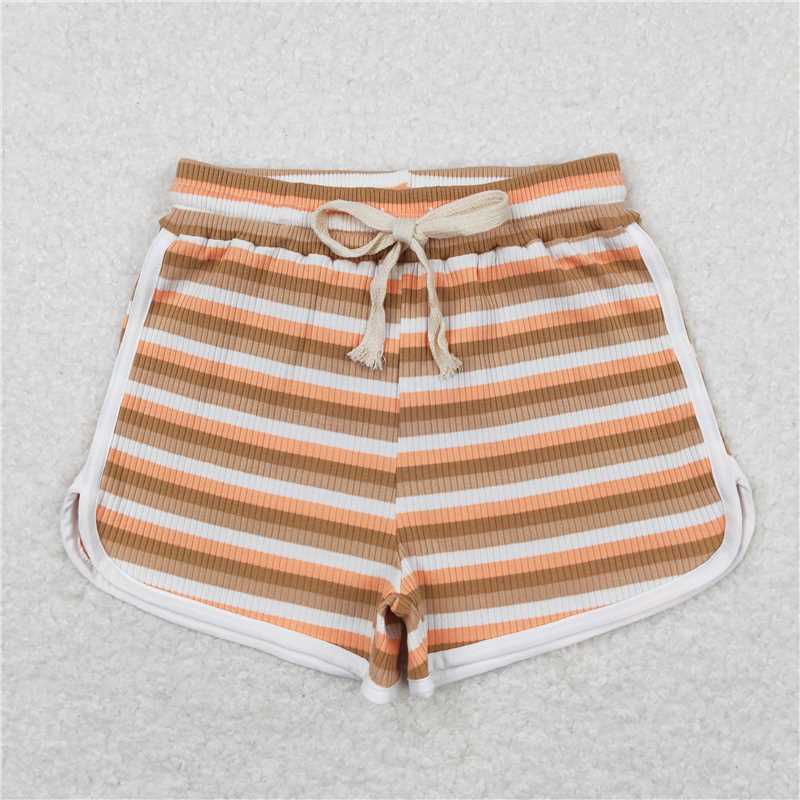 SS0336 Baby Girls Pink Brown Stripes Summer Sports Design Shorts