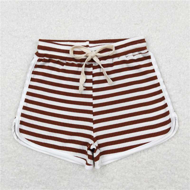 SS0337 Baby Girls Brown Stripes Summer Sports Design Shorts