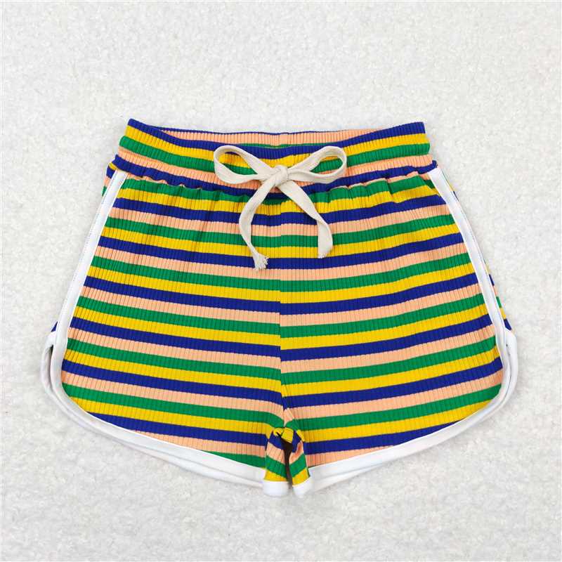 SS0339 Baby Girls Blue Yellow Stripes Summer Sports Design Shorts