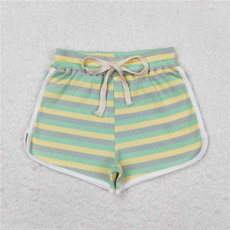 SS0341 Baby Girls Green Stripes Summer Sports Design Shorts