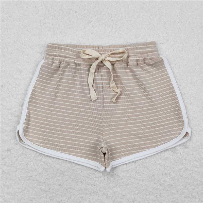 SS0342 Khaki stripe cotton girls summer shorts