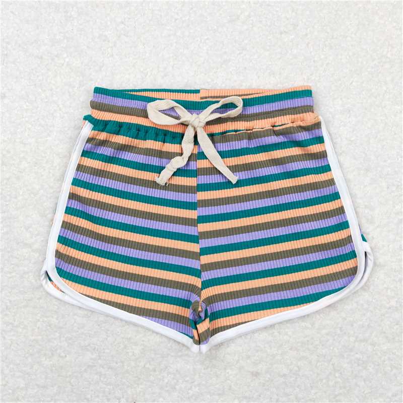 SS0345 Baby Girls Green Purple Stripes Summer Sports Design Shorts
