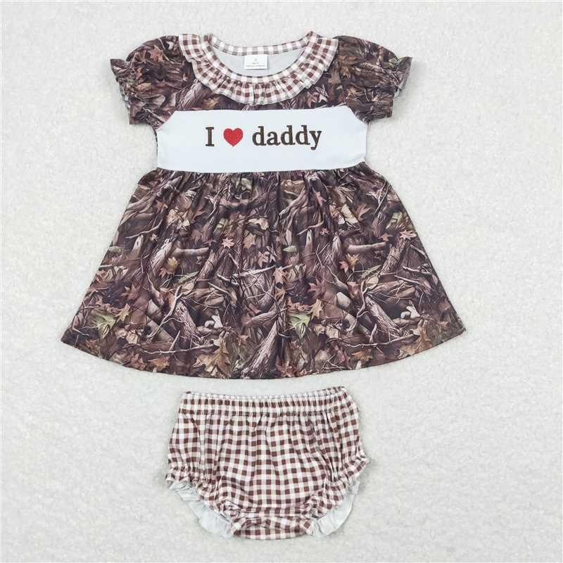 GBO0320 Baby Girls Camo I Love Daddy Tunic Top Bummies Clothes Sets