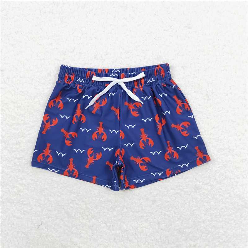 S0270 Red crayfish navy blue swimming trunks