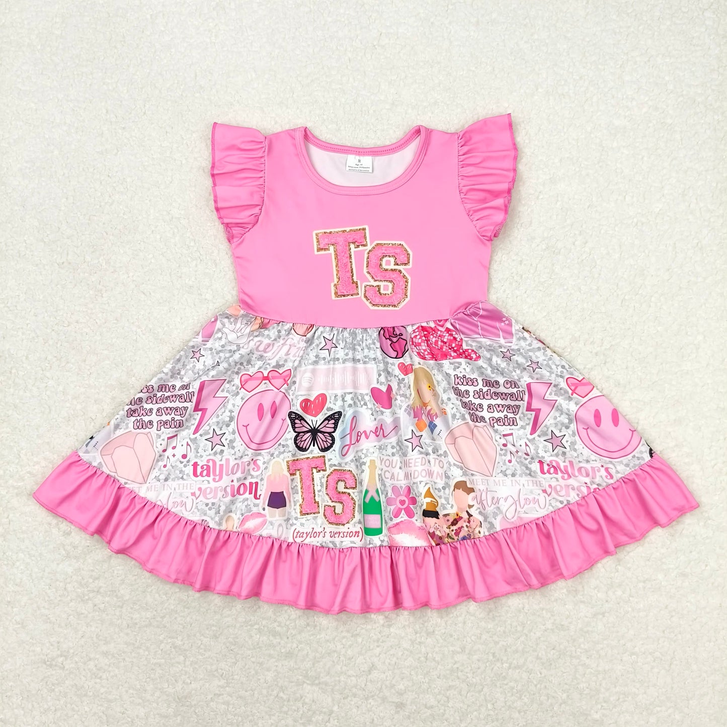 GSD0932 Pink flutter sleeves guitar butterfly singer girls dress
