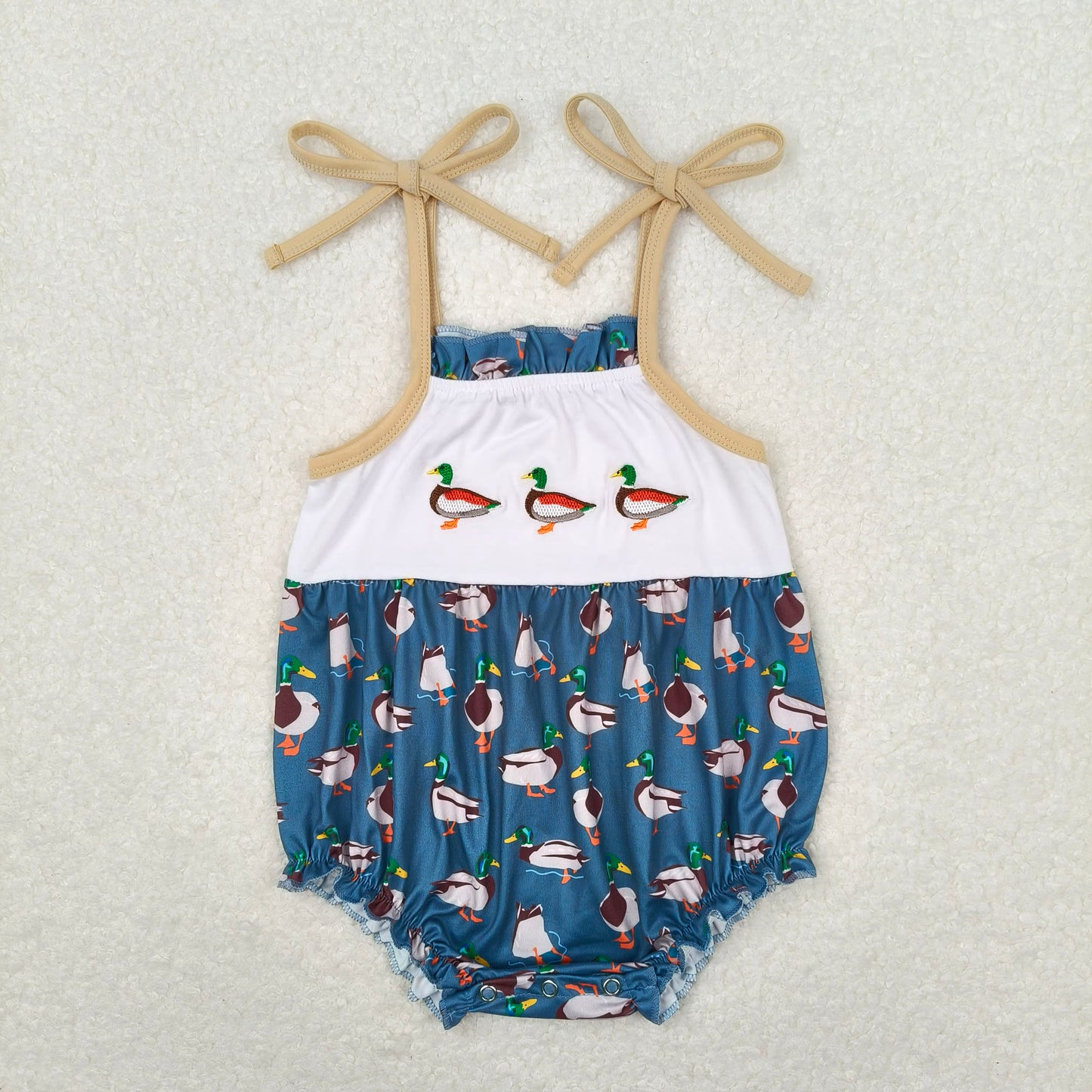 12.8 RTS NO MOQ (In stock)Matching SR1133 Baby Infant Girls Duck Straps Rompers