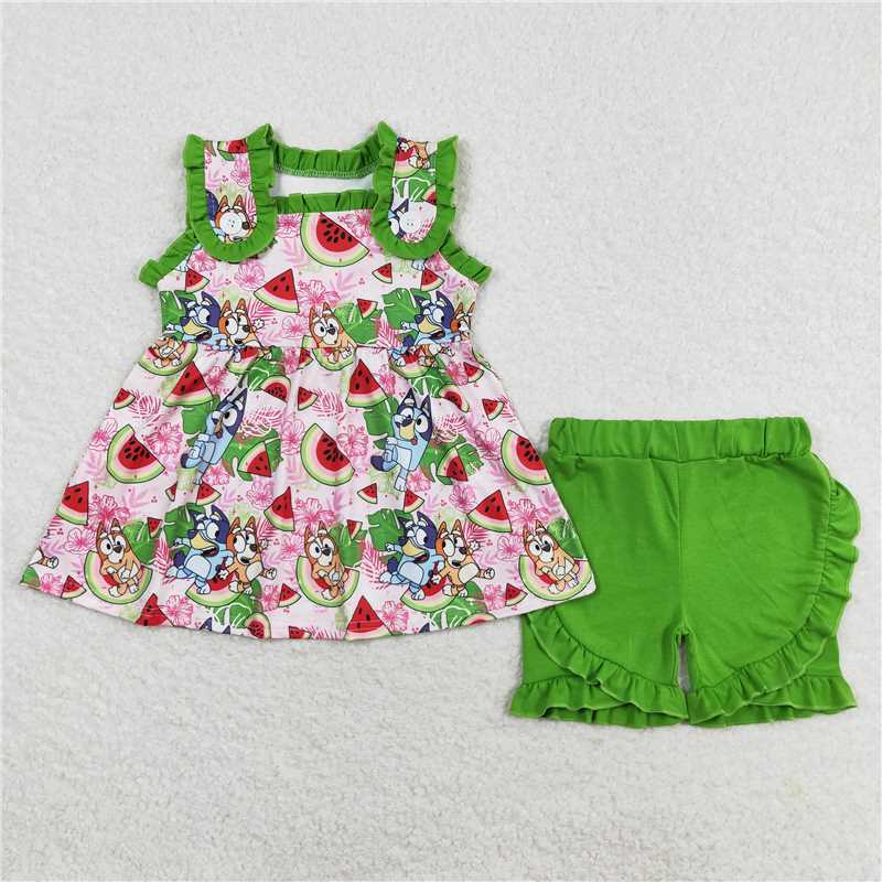 GSSO0859Sleeveless dog watermelon shorts girls summer clothes